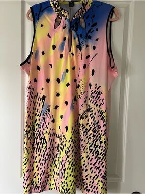 jamie sadock Pink Blue Yellow Animal-Print Zip Golf Dress